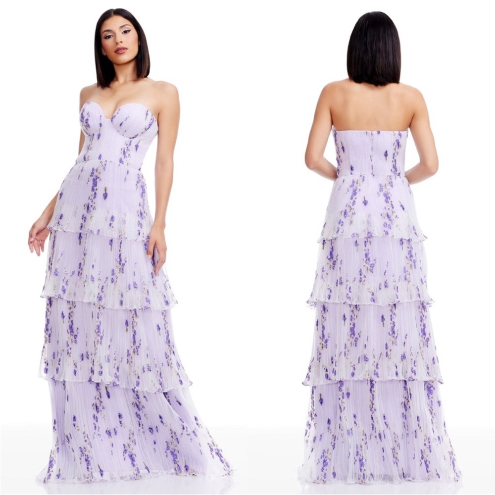 Dress the Population Layana Floral Tiered Bustier Gown multi, MEDIUM